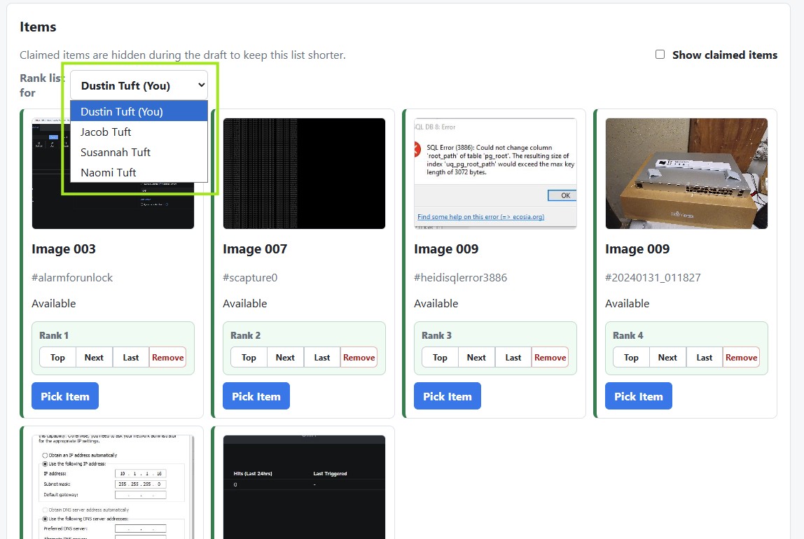 Dropdown to select rank selection to be proxied for