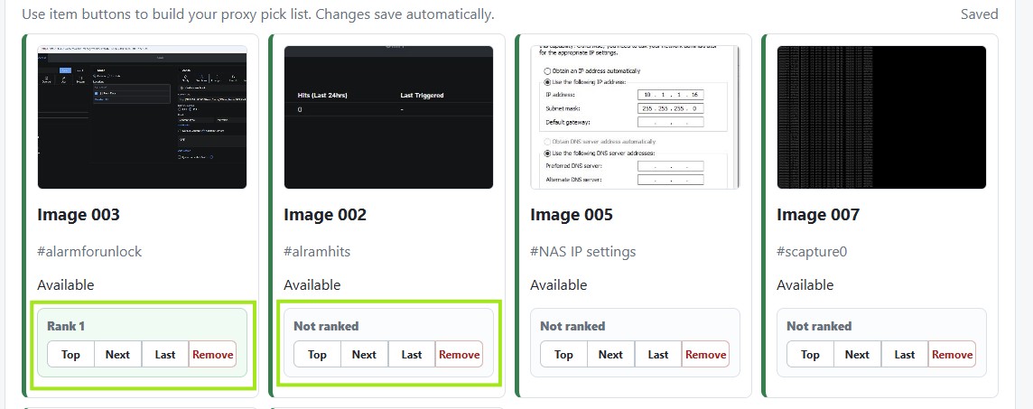 Rank buttons for a image draft
